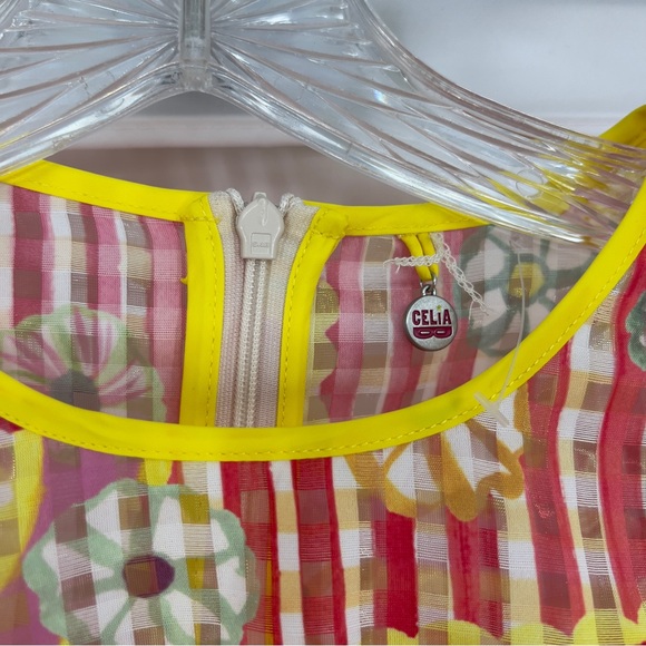 Celia B Nammu Floral Sheer Structured Chiffon Puff Sleeve Midi Dress S SAMPLE - Picture 3 of 6